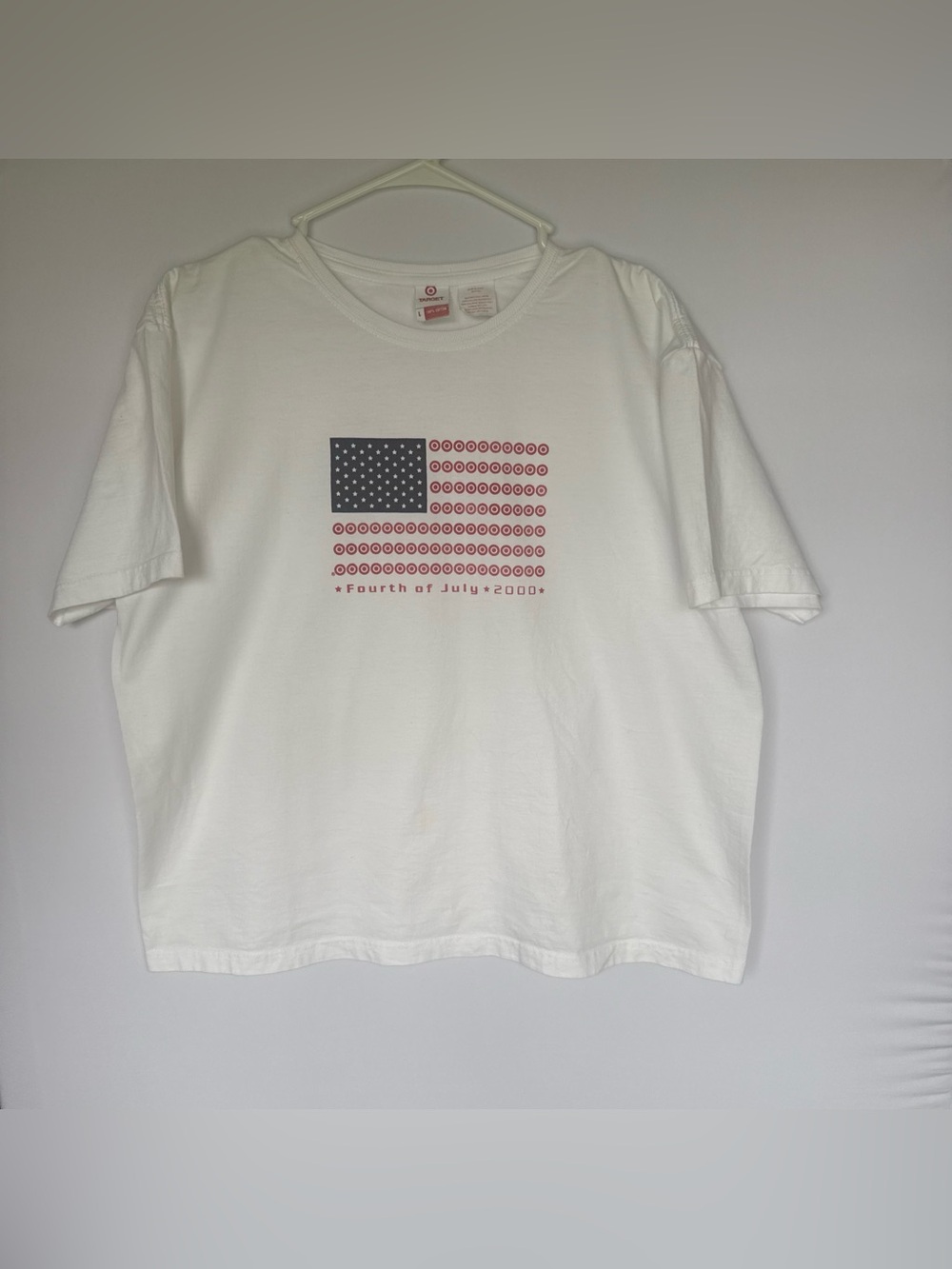 Target July 4th 2000 Y2K White Cotton Crewneck Tee American Flag Graphic Boxy L